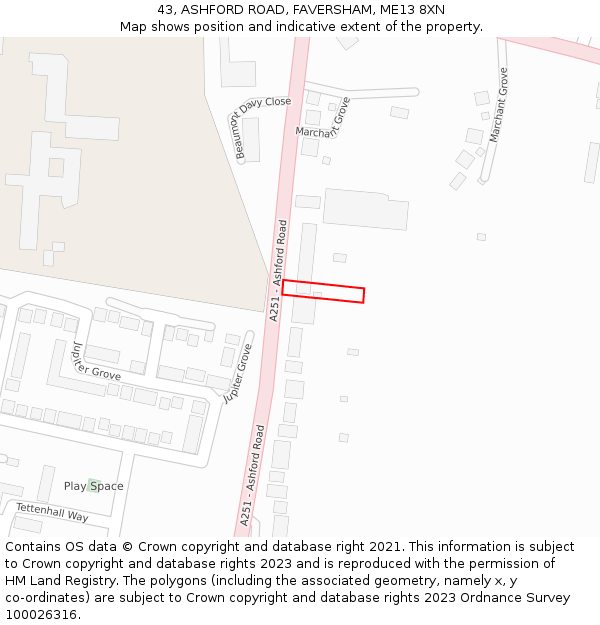 43, ASHFORD ROAD, FAVERSHAM, ME13 8XN: Location map and indicative extent of plot