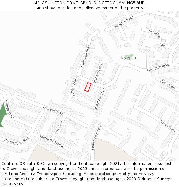 43, ASHINGTON DRIVE, ARNOLD, NOTTINGHAM, NG5 8UB: Location map and indicative extent of plot