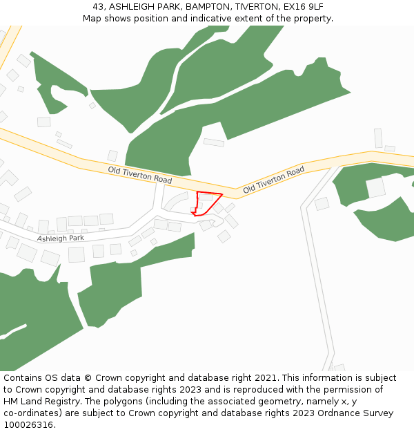 43, ASHLEIGH PARK, BAMPTON, TIVERTON, EX16 9LF: Location map and indicative extent of plot