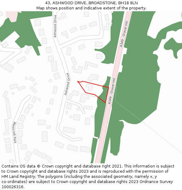 43, ASHWOOD DRIVE, BROADSTONE, BH18 8LN: Location map and indicative extent of plot