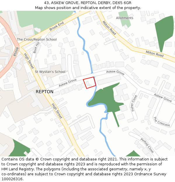 43, ASKEW GROVE, REPTON, DERBY, DE65 6GR: Location map and indicative extent of plot