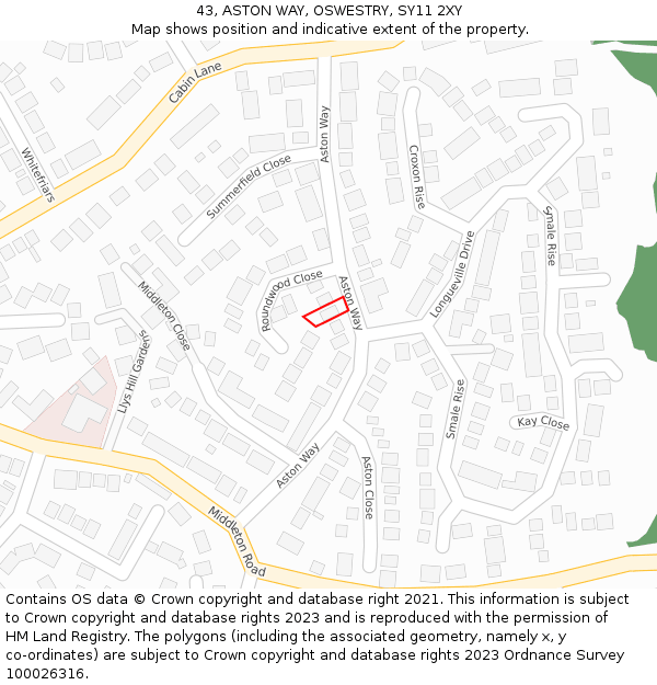 43, ASTON WAY, OSWESTRY, SY11 2XY: Location map and indicative extent of plot