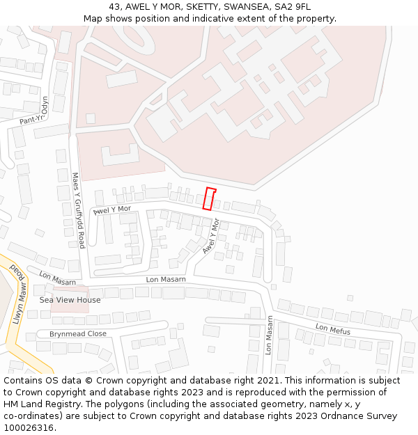 43, AWEL Y MOR, SKETTY, SWANSEA, SA2 9FL: Location map and indicative extent of plot