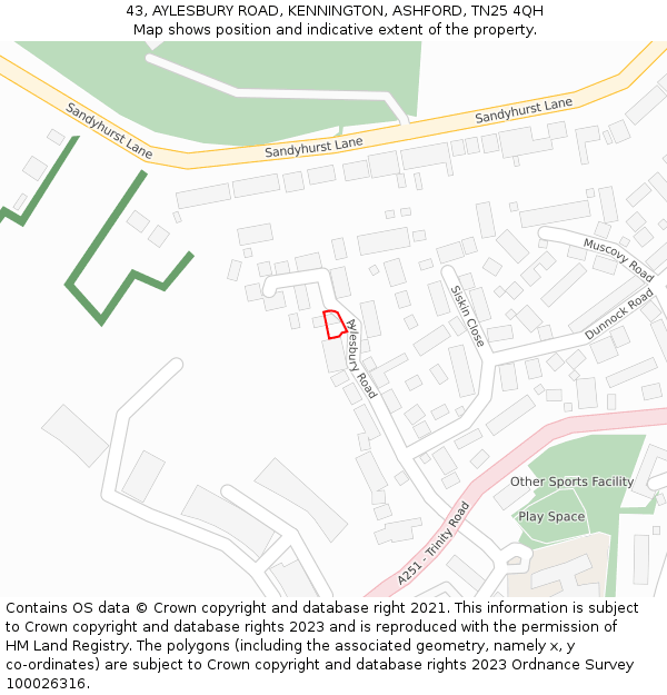 43, AYLESBURY ROAD, KENNINGTON, ASHFORD, TN25 4QH: Location map and indicative extent of plot