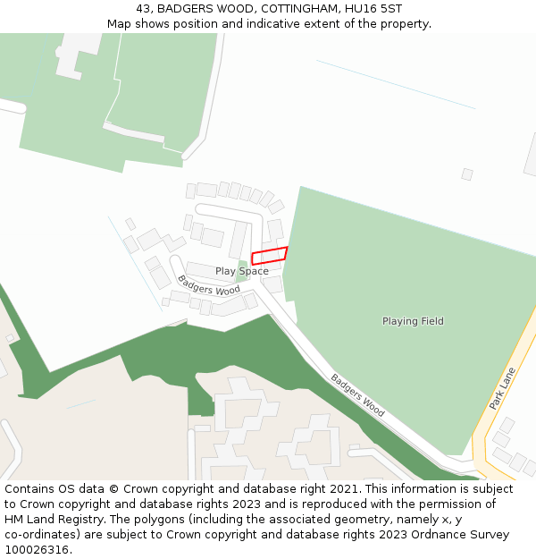 43, BADGERS WOOD, COTTINGHAM, HU16 5ST: Location map and indicative extent of plot