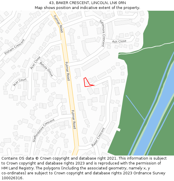 43, BAKER CRESCENT, LINCOLN, LN6 0RN: Location map and indicative extent of plot