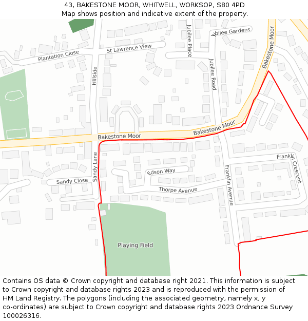 43, BAKESTONE MOOR, WHITWELL, WORKSOP, S80 4PD: Location map and indicative extent of plot