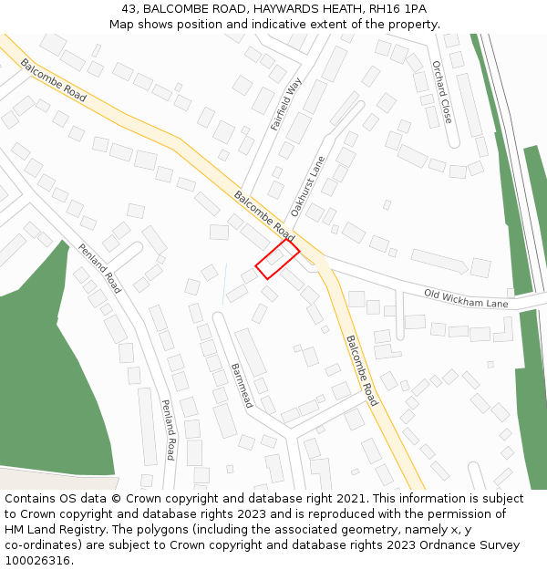 43, BALCOMBE ROAD, HAYWARDS HEATH, RH16 1PA: Location map and indicative extent of plot