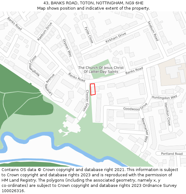 43, BANKS ROAD, TOTON, NOTTINGHAM, NG9 6HE: Location map and indicative extent of plot