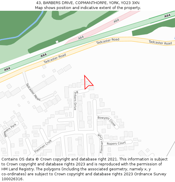 43, BARBERS DRIVE, COPMANTHORPE, YORK, YO23 3XN: Location map and indicative extent of plot