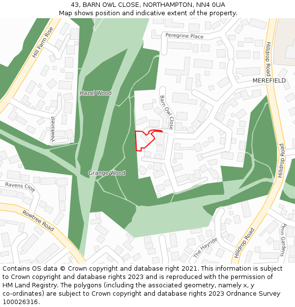 43, BARN OWL CLOSE, NORTHAMPTON, NN4 0UA: Location map and indicative extent of plot