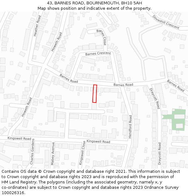 43, BARNES ROAD, BOURNEMOUTH, BH10 5AH: Location map and indicative extent of plot