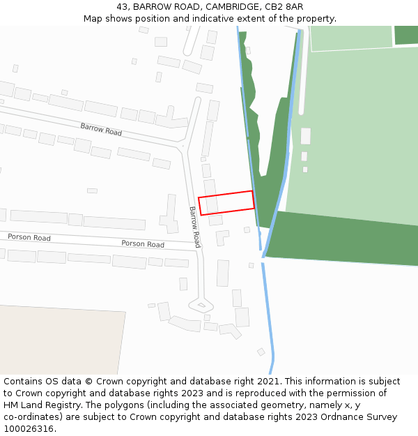 43, BARROW ROAD, CAMBRIDGE, CB2 8AR: Location map and indicative extent of plot