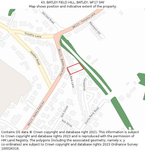 43, BATLEY FIELD HILL, BATLEY, WF17 0AY: Location map and indicative extent of plot