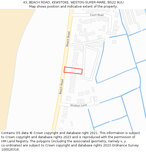 43, BEACH ROAD, KEWSTOKE, WESTON-SUPER-MARE, BS22 9UU: Location map and indicative extent of plot