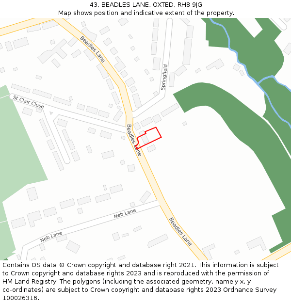 43, BEADLES LANE, OXTED, RH8 9JG: Location map and indicative extent of plot