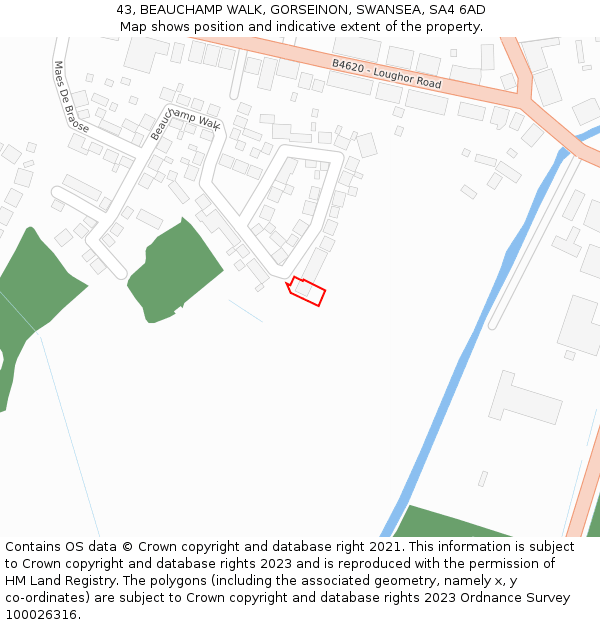 43, BEAUCHAMP WALK, GORSEINON, SWANSEA, SA4 6AD: Location map and indicative extent of plot