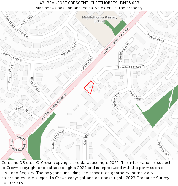 43, BEAUFORT CRESCENT, CLEETHORPES, DN35 0RR: Location map and indicative extent of plot