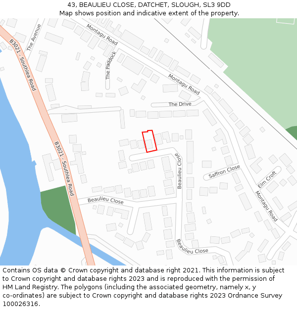 43, BEAULIEU CLOSE, DATCHET, SLOUGH, SL3 9DD: Location map and indicative extent of plot