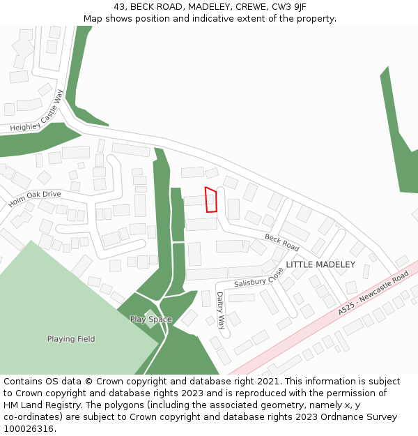 43, BECK ROAD, MADELEY, CREWE, CW3 9JF: Location map and indicative extent of plot