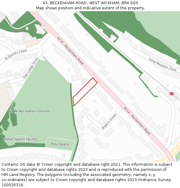 43, BECKENHAM ROAD, WEST WICKHAM, BR4 0QS: Location map and indicative extent of plot