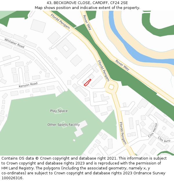 43, BECKGROVE CLOSE, CARDIFF, CF24 2SE: Location map and indicative extent of plot