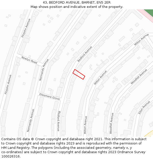 43, BEDFORD AVENUE, BARNET, EN5 2ER: Location map and indicative extent of plot