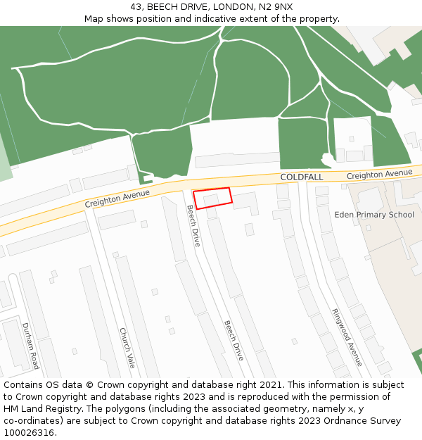 43, BEECH DRIVE, LONDON, N2 9NX: Location map and indicative extent of plot