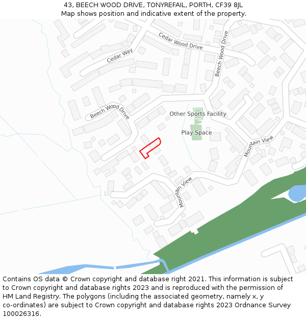 43, BEECH WOOD DRIVE, TONYREFAIL, PORTH, CF39 8JL: Location map and indicative extent of plot