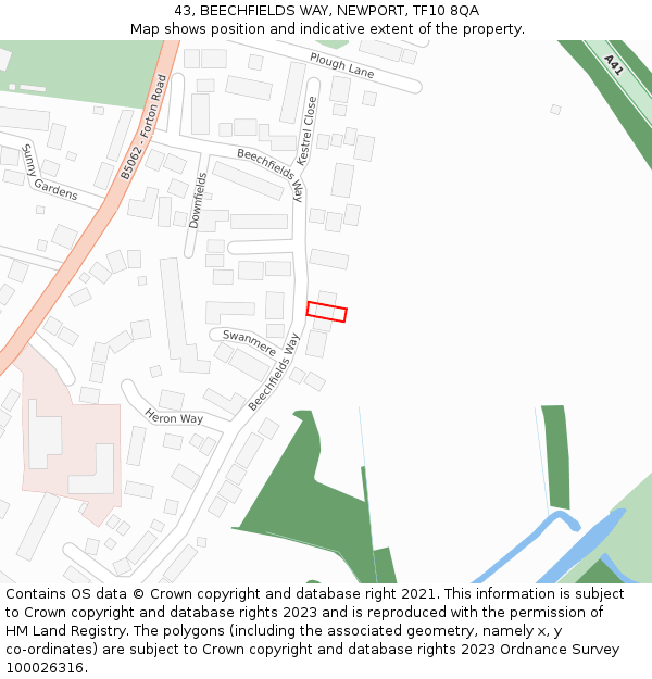 43, BEECHFIELDS WAY, NEWPORT, TF10 8QA: Location map and indicative extent of plot