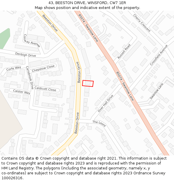 43, BEESTON DRIVE, WINSFORD, CW7 1ER: Location map and indicative extent of plot