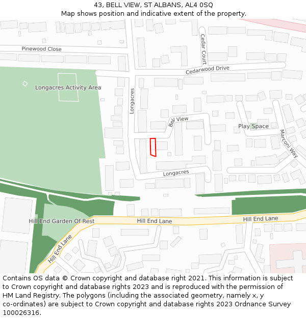 43, BELL VIEW, ST ALBANS, AL4 0SQ: Location map and indicative extent of plot