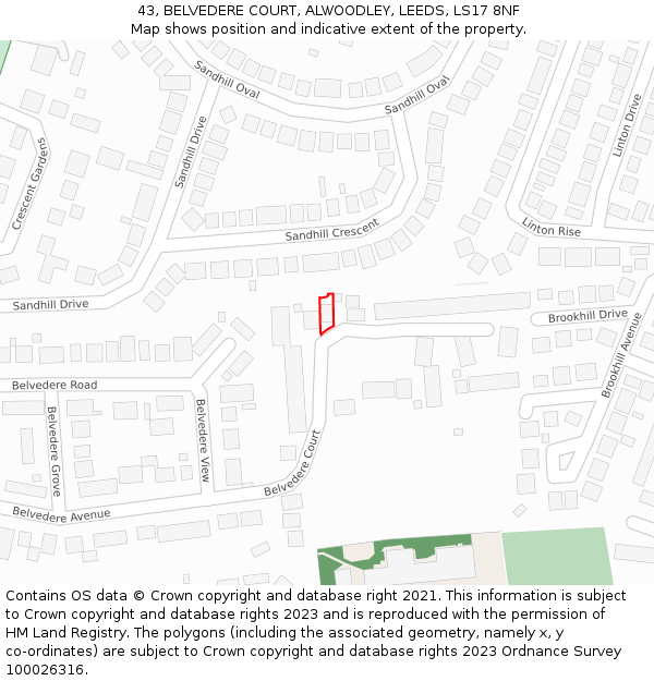 43, BELVEDERE COURT, ALWOODLEY, LEEDS, LS17 8NF: Location map and indicative extent of plot