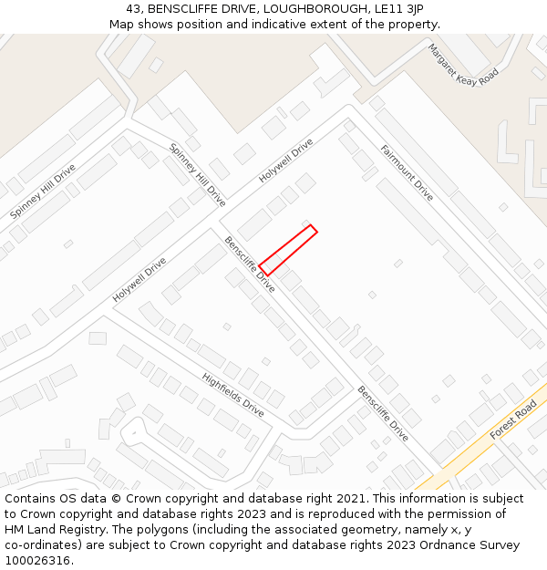 43, BENSCLIFFE DRIVE, LOUGHBOROUGH, LE11 3JP: Location map and indicative extent of plot