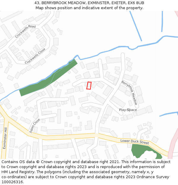 43, BERRYBROOK MEADOW, EXMINSTER, EXETER, EX6 8UB: Location map and indicative extent of plot