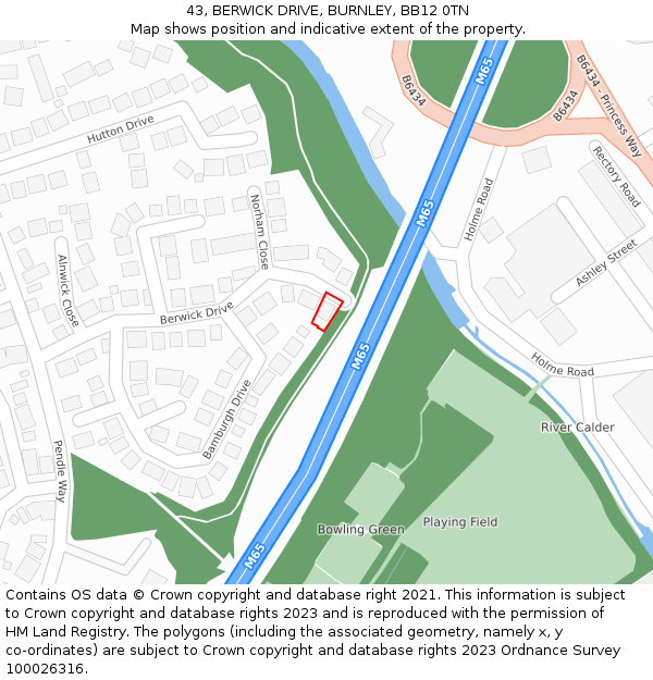 43, BERWICK DRIVE, BURNLEY, BB12 0TN: Location map and indicative extent of plot