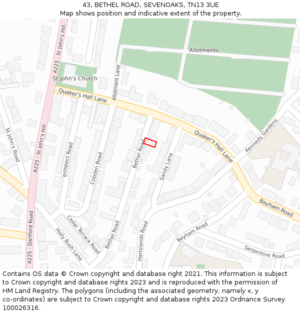 43, BETHEL ROAD, SEVENOAKS, TN13 3UE: Location map and indicative extent of plot