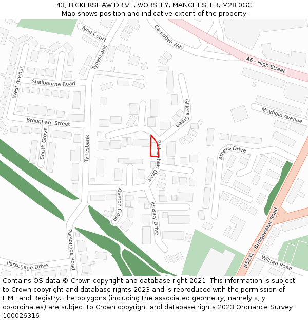 43, BICKERSHAW DRIVE, WORSLEY, MANCHESTER, M28 0GG: Location map and indicative extent of plot