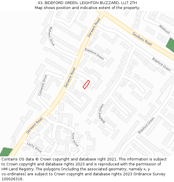 43, BIDEFORD GREEN, LEIGHTON BUZZARD, LU7 2TH: Location map and indicative extent of plot