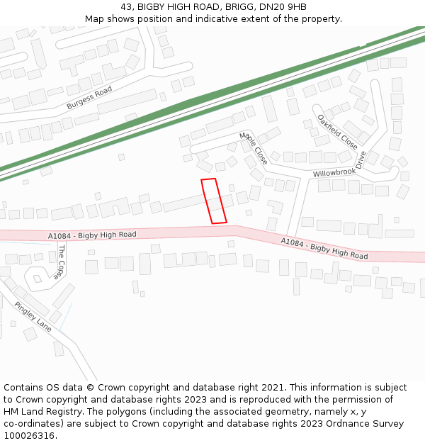 43, BIGBY HIGH ROAD, BRIGG, DN20 9HB: Location map and indicative extent of plot