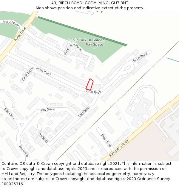 43, BIRCH ROAD, GODALMING, GU7 3NT: Location map and indicative extent of plot