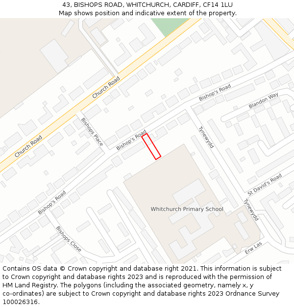 43, BISHOPS ROAD, WHITCHURCH, CARDIFF, CF14 1LU: Location map and indicative extent of plot