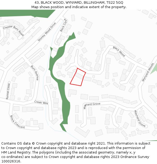 43, BLACK WOOD, WYNYARD, BILLINGHAM, TS22 5GQ: Location map and indicative extent of plot