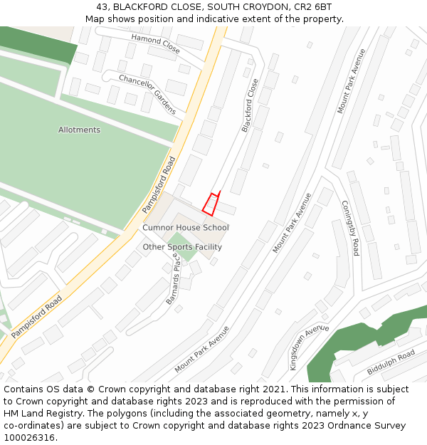 43, BLACKFORD CLOSE, SOUTH CROYDON, CR2 6BT: Location map and indicative extent of plot