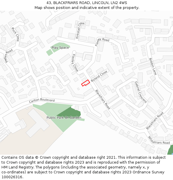 43, BLACKFRIARS ROAD, LINCOLN, LN2 4WS: Location map and indicative extent of plot