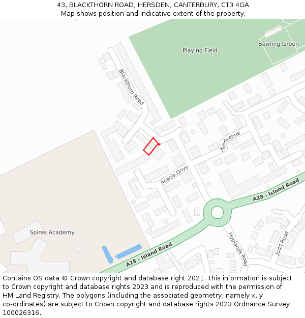 43, BLACKTHORN ROAD, HERSDEN, CANTERBURY, CT3 4GA: Location map and indicative extent of plot