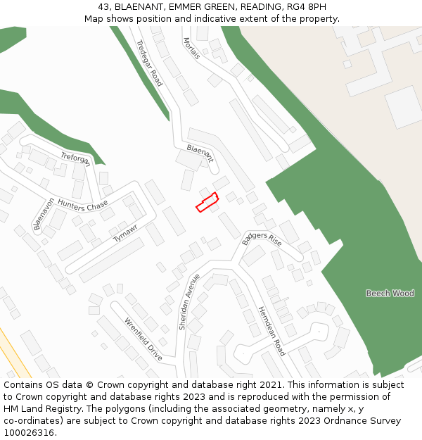 43, BLAENANT, EMMER GREEN, READING, RG4 8PH: Location map and indicative extent of plot