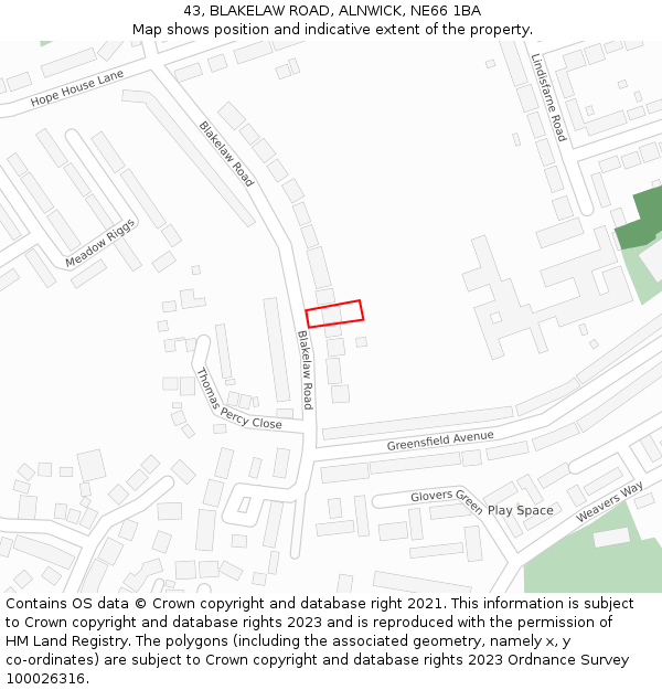 43, BLAKELAW ROAD, ALNWICK, NE66 1BA: Location map and indicative extent of plot