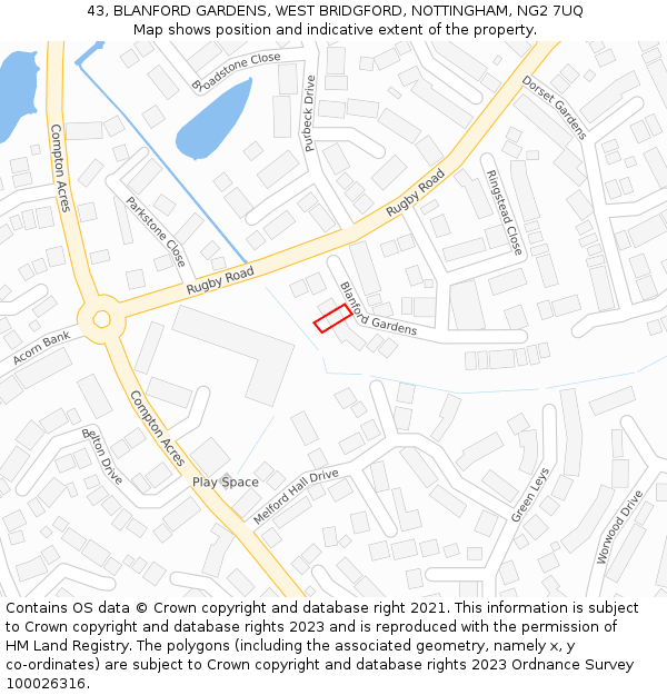 43, BLANFORD GARDENS, WEST BRIDGFORD, NOTTINGHAM, NG2 7UQ: Location map and indicative extent of plot