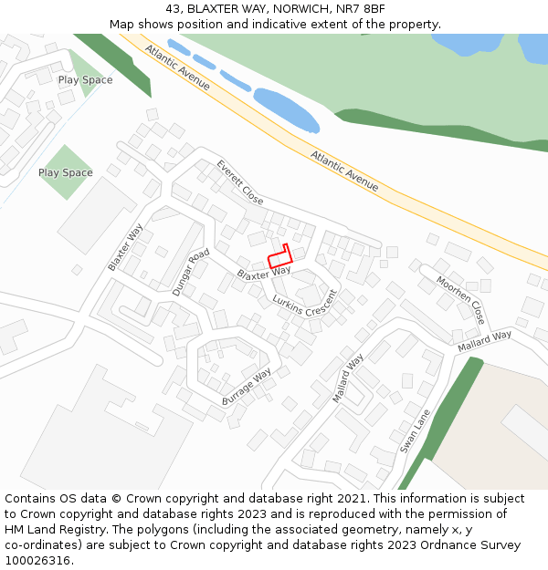 43, BLAXTER WAY, NORWICH, NR7 8BF: Location map and indicative extent of plot